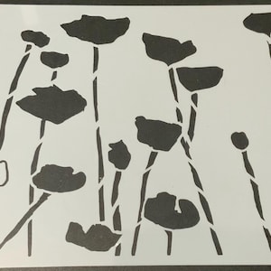 Estêncil de flor de papoula, estêncil de diário de arte, estêncil de mídia mista, estêncil de diário de lixo