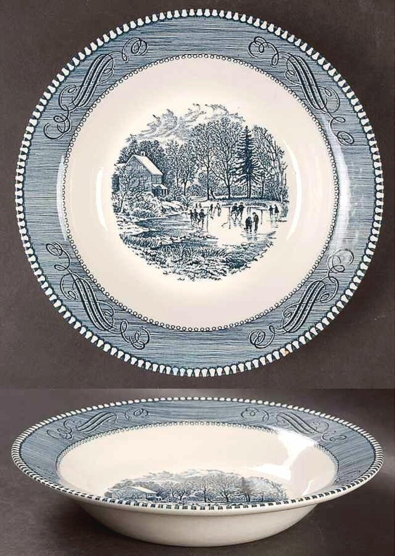 Currier /& Ives 8 12 Rim Soup Bowls Early Winter~ROYAL CHINA Excellent