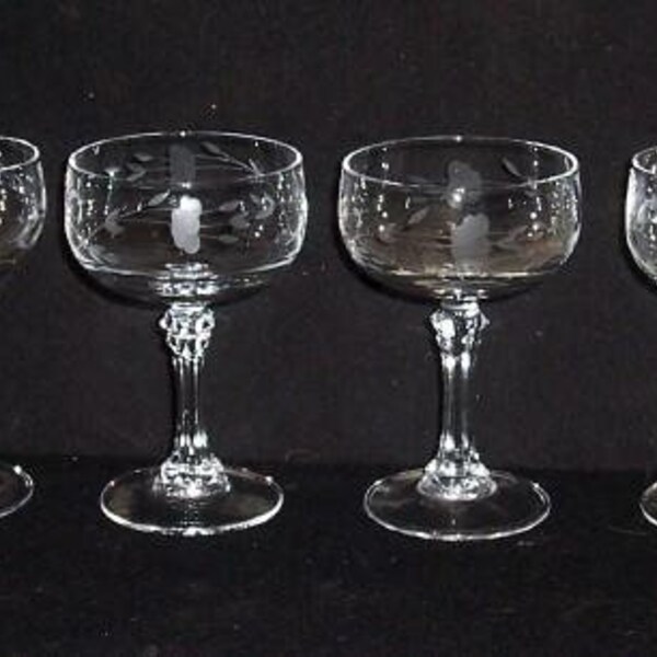 4 Princess House HERITAGE Crystal Tall Champagne/Sherbet Glasses EX