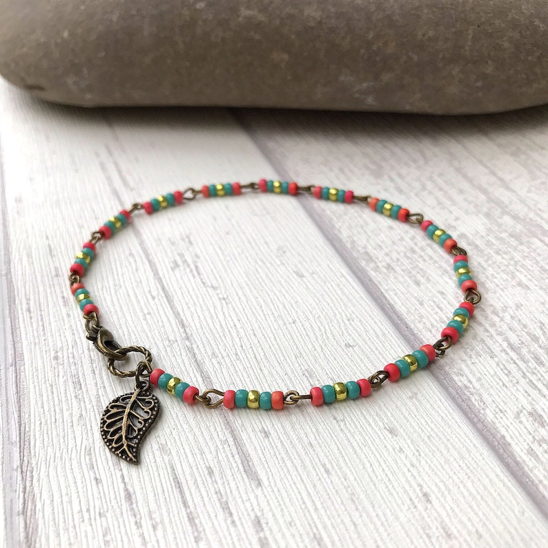 Vintage Style Ankle Bracelet Summer Anklet Turquoise and Gold Indian Style Anklet Lovely Bridesmaids Gift Pink Boho Chic On Trend
