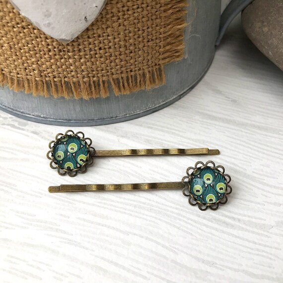 Peacock Hair Pins Teal Hair Slides Filigree Grips Quirky Etsy