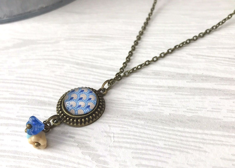Vintage Style Charm Necklace Art Deco Gift for Her Coastal Colours