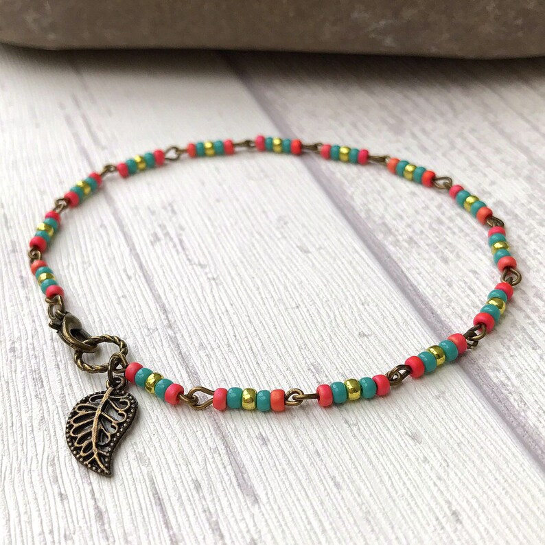 Vintage Style Ankle Bracelet Summer Anklet Turquoise and Gold Indian Style Anklet Lovely Bridesmaids Gift Pink Boho Chic On Trend