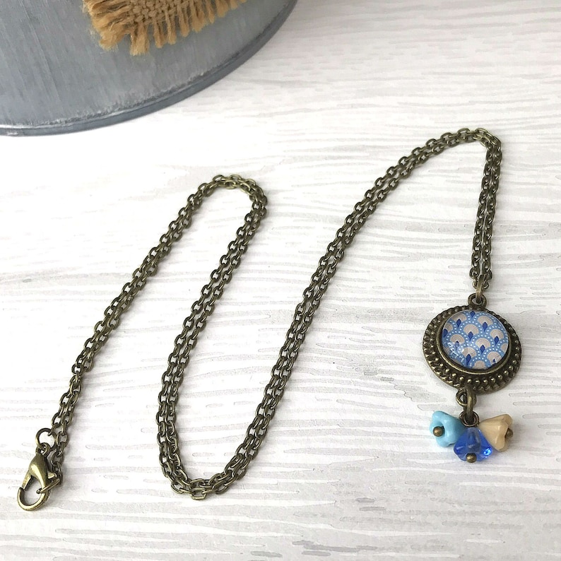 Vintage Style Charm Necklace Art Deco Gift for Her Coastal Colours