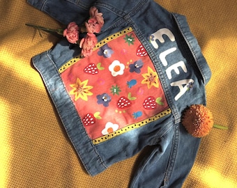 Custom Hand Painted Denim Jacket Baby Girl | Personalized Name | Flower Kids Jacket