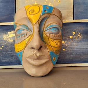 Handmade Ceramic Mask Wall Art: Modern Abstract Face Sculpture