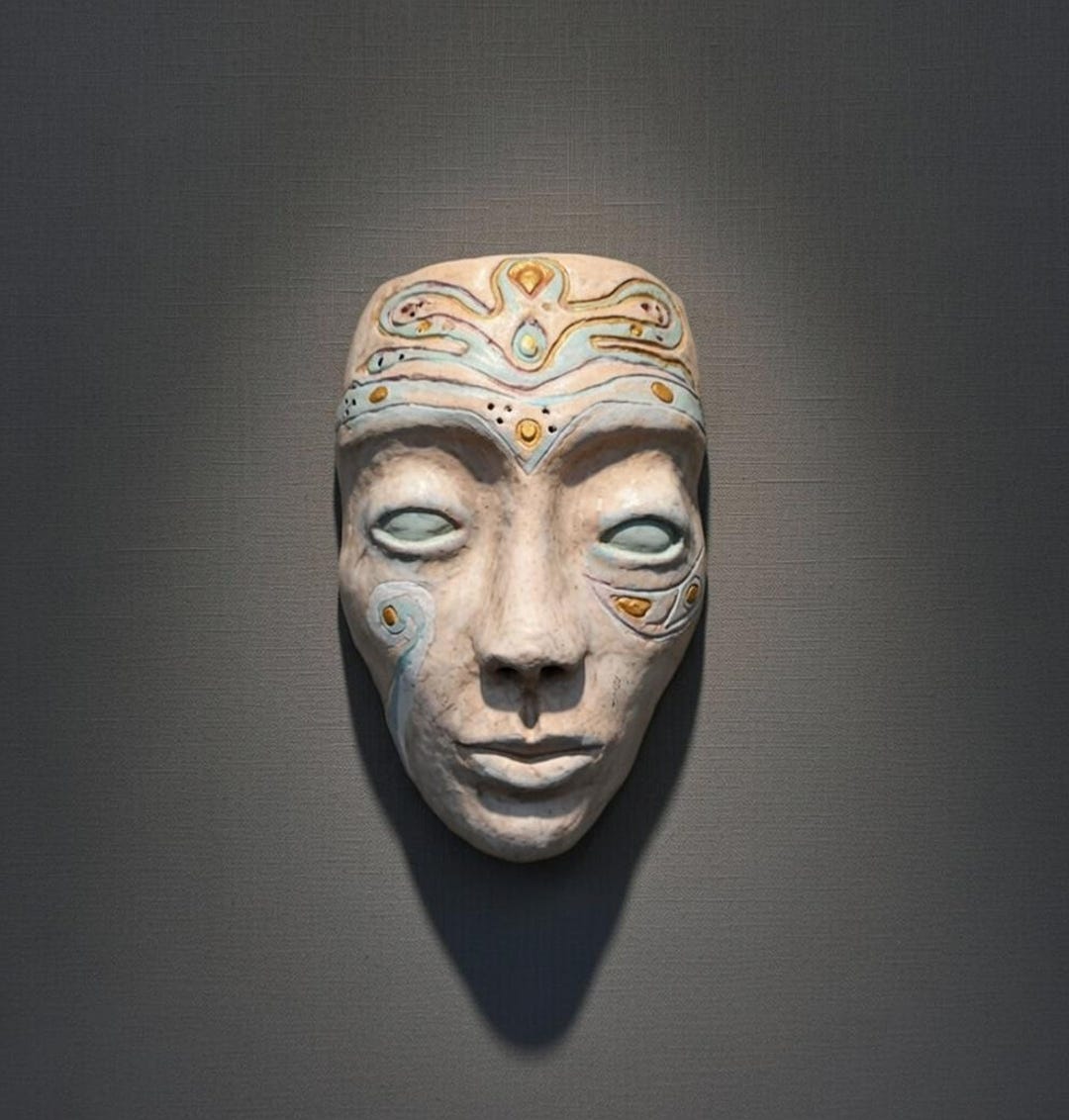 Handmade Mystical Clay Mask Wall Art: Modern Abstract Face Sculpture ...
