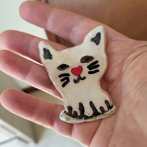 Cute Cat Refrigerator Magnet,  Adorable Funky Handmade Cat Figurine,  Durable Resin Coated Clay,  Made in USA