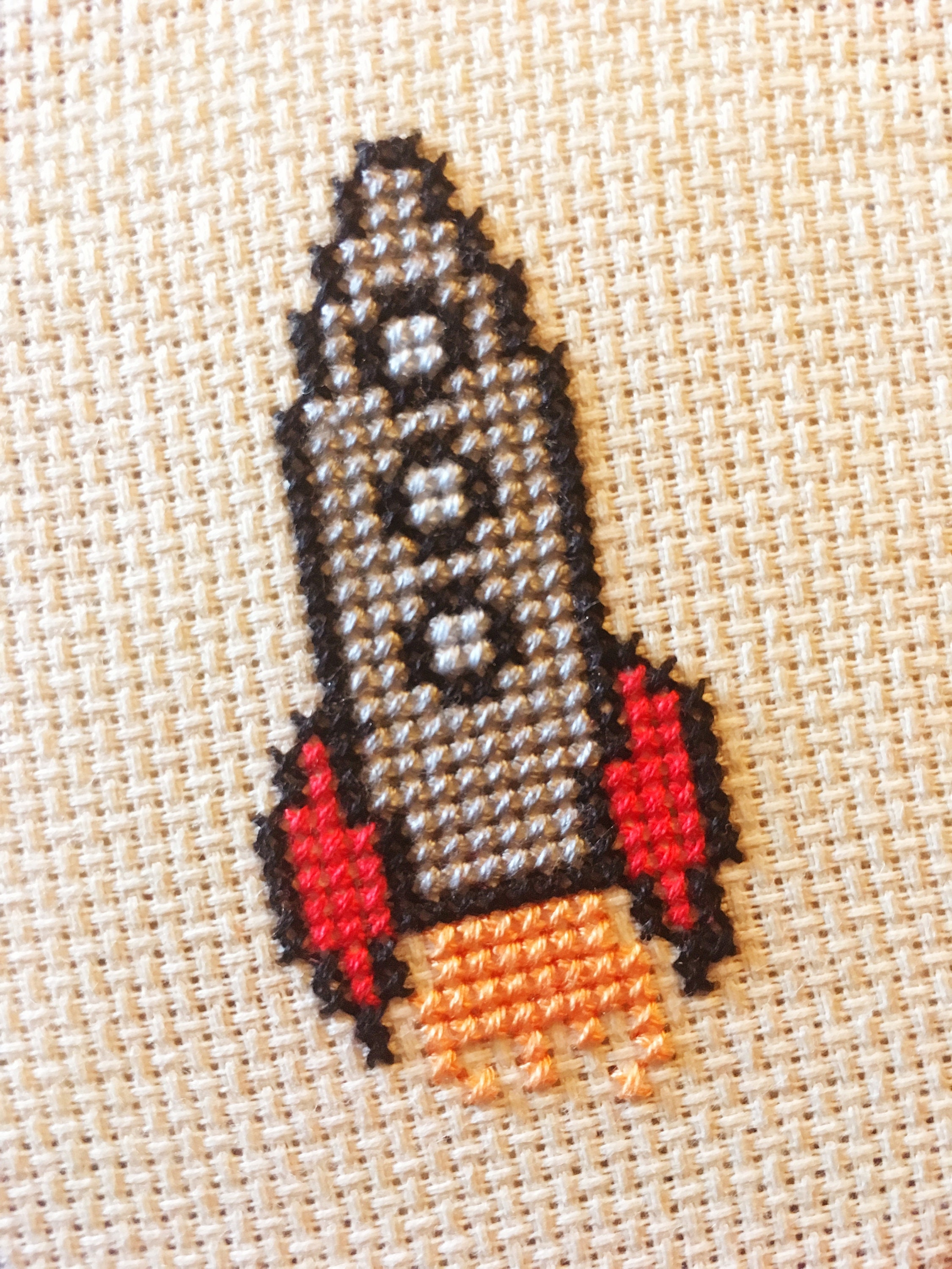 Rocket Ship Kid Beginner Modern Counted Cross Stitch Kit – Spot Colors