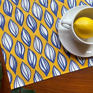 Linen Canvas Tea Towel - Blue and Yellow Seed Pod Print