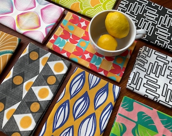 Linen Cotton Tea Towels - Assorted Printed Kitchen Towels, Colorful Canvas Towel