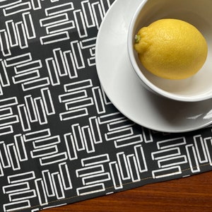 Modern Geometry Black Tea Towel -  Linen Kitchen Towel, Linen Cotton Canvas Kitchen Towel