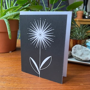 Dandelion Card blank with envelope Monochromatic Black and White