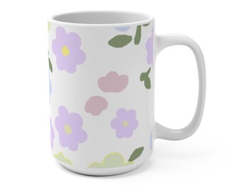Floral Coffee Mug, White Ceramic, 15oz