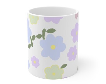 Floral Ceramic Coffee Mug, 11oz, Pastel Flowers