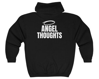 Angel Thoughts Graphic Zip Hoodie, Positive Vibes Sweatshirt