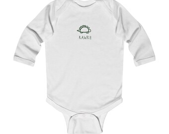 Dinosaur 'Rawr!' Long Sleeve Baby Bodysuit – Hand-Drawn Design