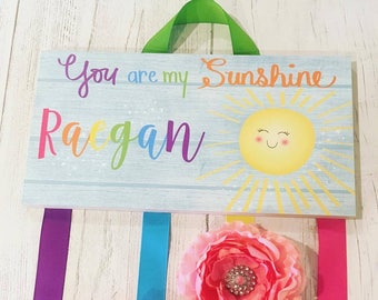 HAIR BOW HOLDER - Personalized Rainbow Sunshine HairBow Holder - Bows Clips Organizer Girls Personal Hair Bow Clip Hanger Hb0194