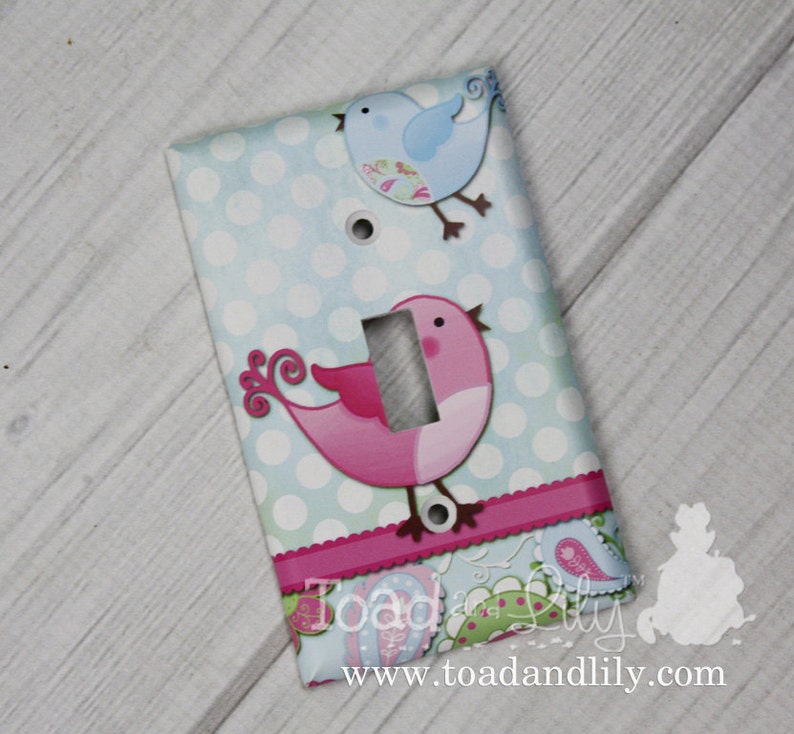 Single Standard All Creatures Big and Small Pink Gray Elephants and Birdies Girls Bedroom Light Switch Cover LS0042