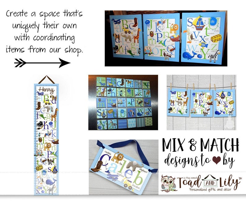 Canvas GROWTH CHART A to Z Boy Alphabet Kids Bedroom Baby Etsy