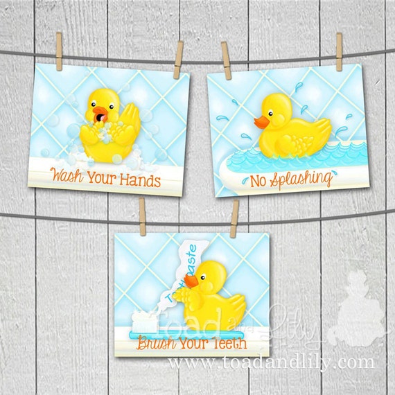 Set of 3 Rubber Ducky Kids Bathroom Rules Childrens Bath Wall Etsy