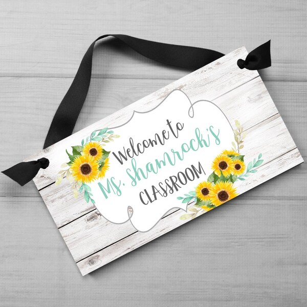 Teacher Sunflower White Floral Classroom DOOR SIGN Teacher End of Year Christmas Present Gift TDS148