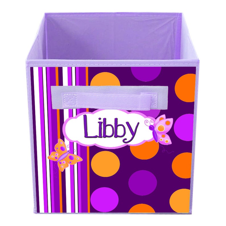 Purple and Orange Butterflies Flowers Garden Fabric Bin Girl/'s Personalized Bedroom Baby Nursery Organizer for Toys or Clothing FB0384