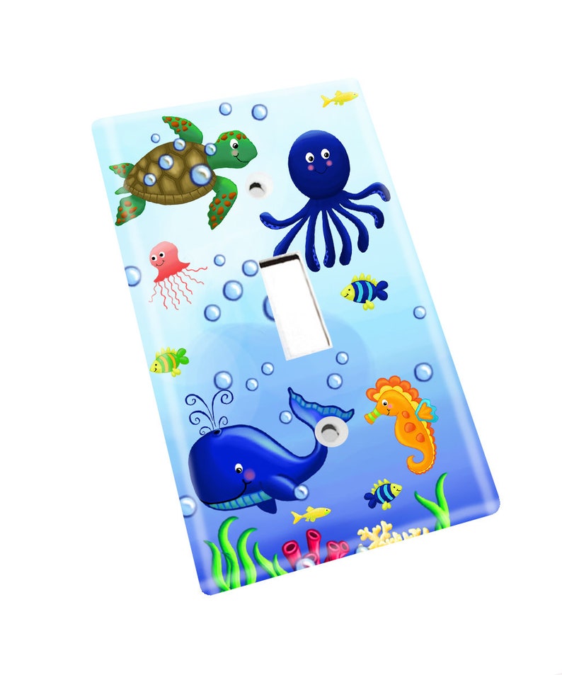 Ocean Creatures Kids Bathroom Bedroom Light Switch Cover LS0035 Single Outlet