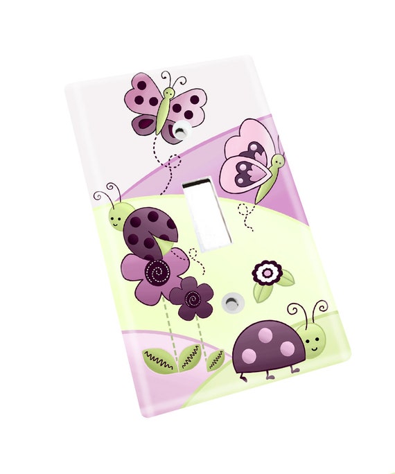 Single Cable Daisy Lilac Butterfly Girls Bedroom Light Switch Cover LS0015