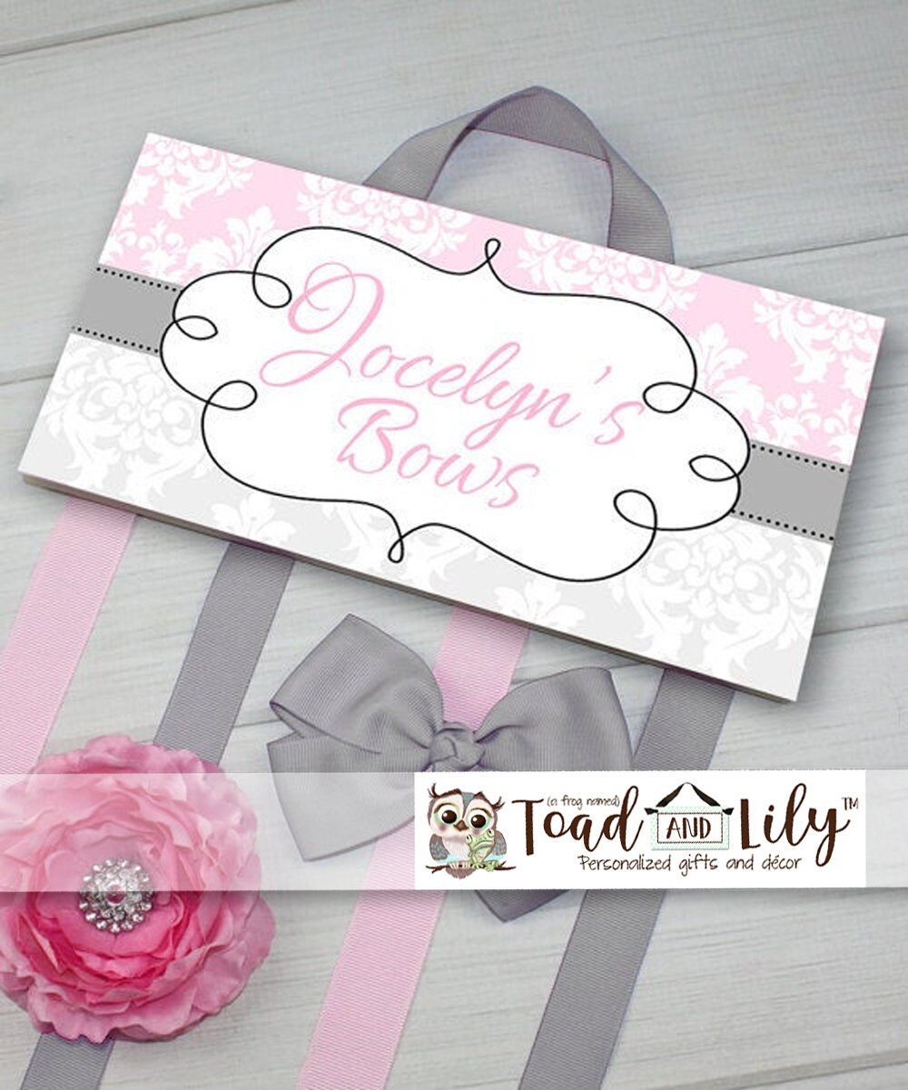 HAIR BOW HOLDER Personalized Gray Pink Damask Hairbow Holder - Etsy