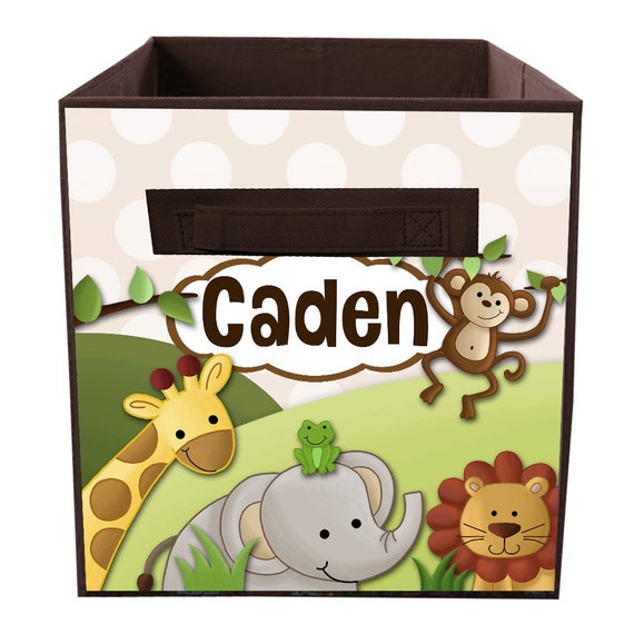 Jungle Animal Safari Personalized Fabric Bin Kids Bedroom Baby Nursery Organizer For Toys Or Clothing Fb0032