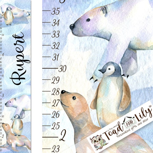Polar Arctic Bear Animal Custom Measuring Height Growth Chart 8 Wall Stickers 