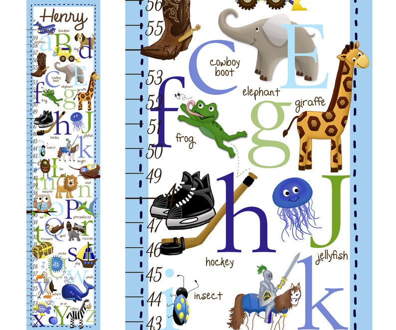 Canvas GROWTH CHART A to Z Boy Alphabet Kids Bedroom Baby Etsy