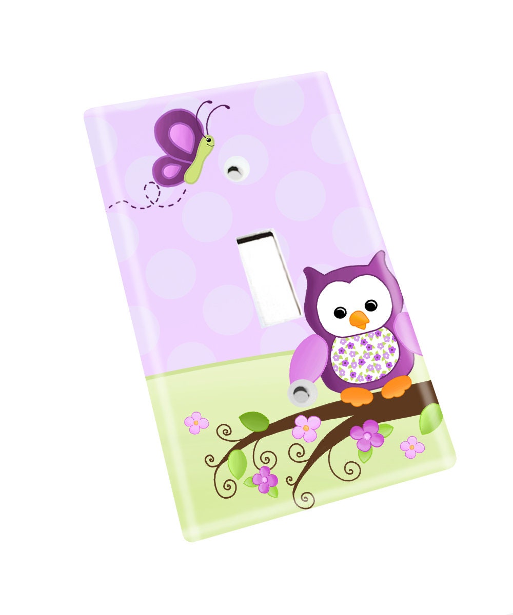 Pink and Purple Owls Girls Bedroom Light Switch Cover LS0044 Single Decora