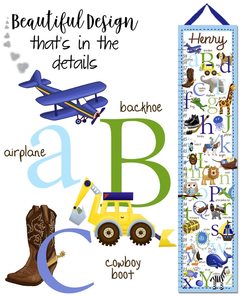 Canvas GROWTH CHART A to Z Boy Alphabet Kids Bedroom Baby Etsy