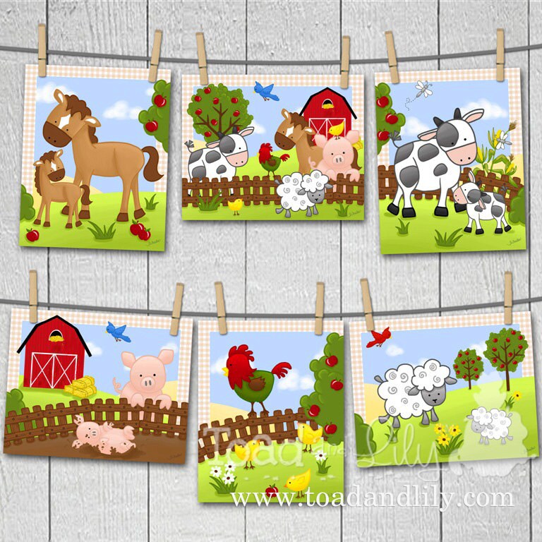 Set of 6 Farm Animal Baby Nursery Childrens Bedroom Wall 8x10 Etsy