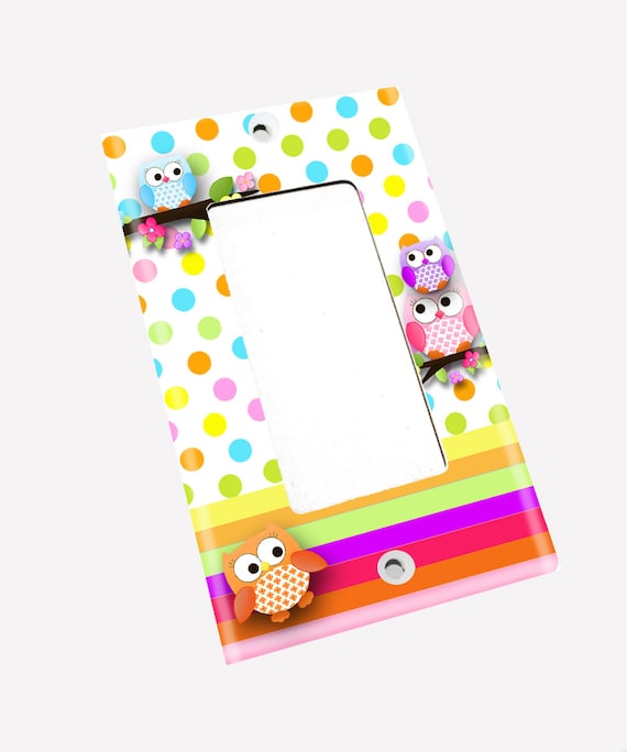 Pink and Purple Owls Girls Bedroom Light Switch Cover LS0044 Single Decora