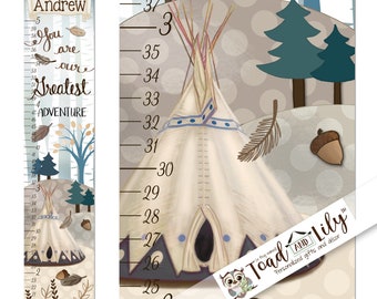 Canvas GROWTH CHART Adventure Woodland Navy Beige Kids Bedroom Nursery Personalized Kids Growth Chart Height Chart GC0316