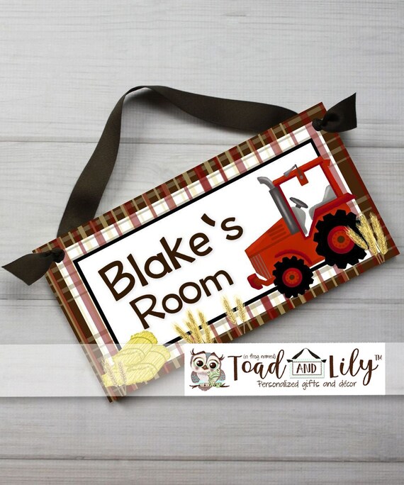 RED Tractor Room Door Sign Farm Plaque PERSONALISED WITH NAME Wooden childs Gift 