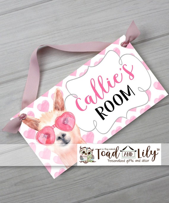 Cool Llama Hearts Alpaca With Sun Glasses Girls Bedroom Door Sign Wall Art Ds0603