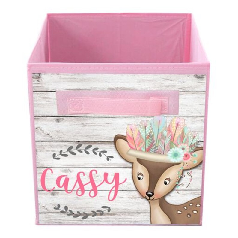 Rustic Feathered Deer Bin Kid/'s Personalized Bedroom Baby Nursery Organizer for Toys or Clothing FB0321