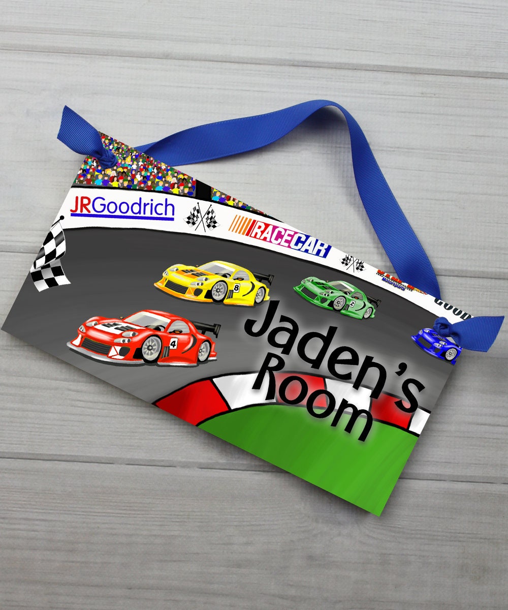 Personalized Kids Door Sign Boys Bedroom Name Plaque Racing Etsy