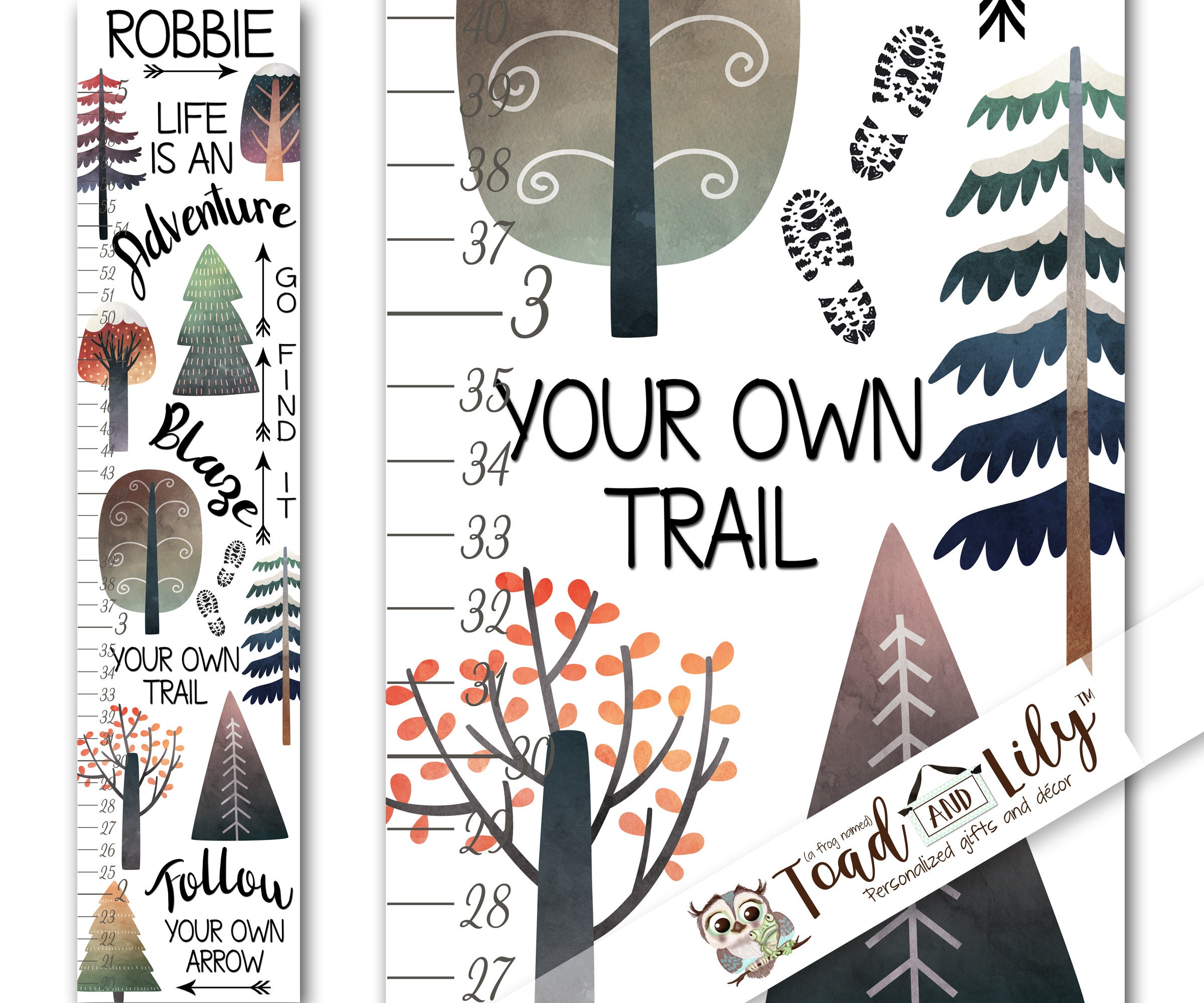 Canvas GROWTH CHART Trees in Nature Adventure Bedroom Baby Etsy