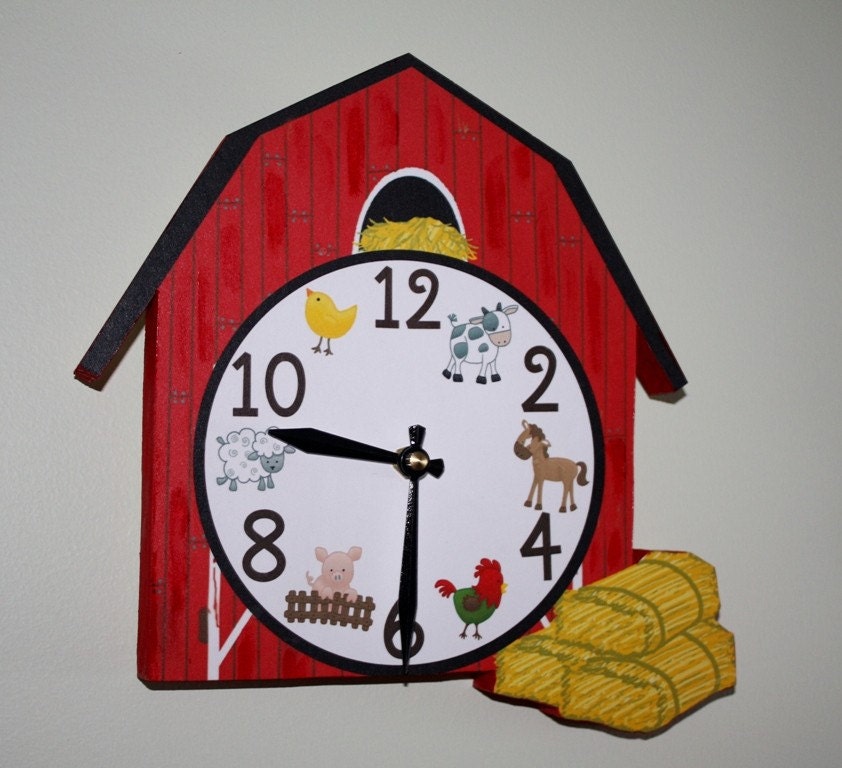 Red Barn Farm Animal Wooden WALL CLOCK for Kids Bedroom Baby Etsy