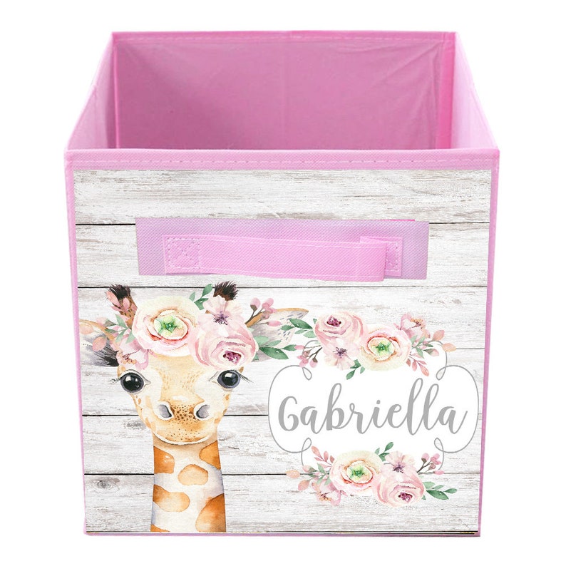 Rustic Floral Giraffe Pink Flowers Fabric Bin Girl/'s Personalized Bedroom Baby Nursery Organizer for Toys or Clothing FB0498