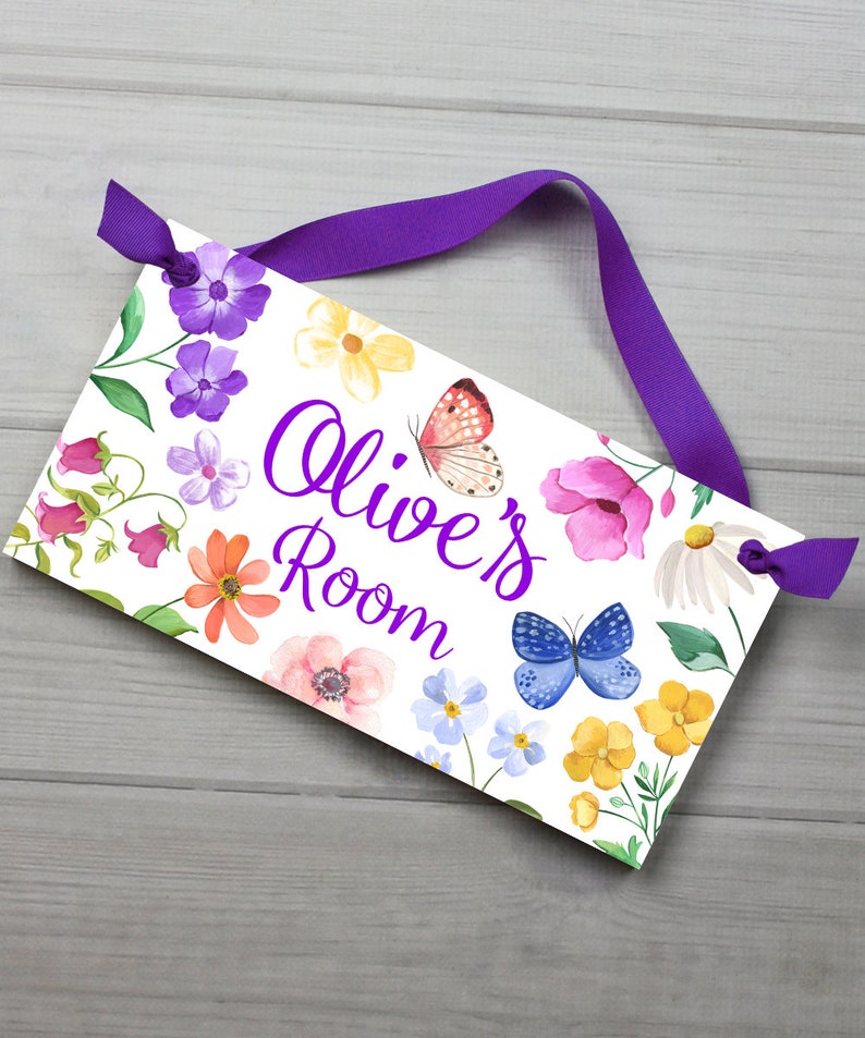 Wildflowers Daisies Violets Buttercups Butterflies Flower Girls DOOR SIGN Kids Bedroom Wall Art Decor DS0838