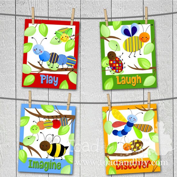 Set of 4 Happy Bugs Boys Bedroom Baby Nursery Bedding 8 x 10 Etsy