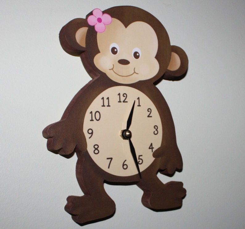Girl Monkey Wooden WALL CLOCK for Girls Bedroom Baby Nursery Etsy