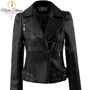 Blouson motard en cuir noir pour femme | Cuir de mouton véritable | Veste de moto faite main pour femme | Blouson moto | Cadeau pour elle