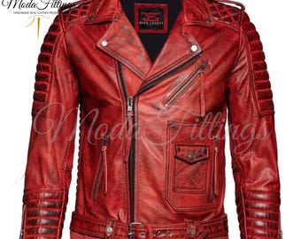 Mens Red Leather Jacket | Men's Genuine Sheep Leather Jacket | Leather Biker Jacket | Men Leather Motorcycle Jacket | Gift For Him